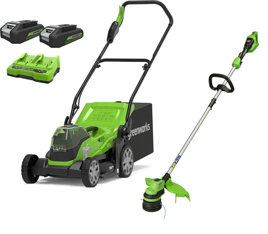 24V+24V Lawn Mower 36cm + Trimmer 33cm + 2 Batteries & Charger