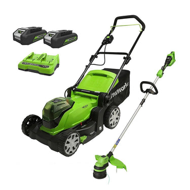 24V+24V Lawn Mower 41cm + Grass Trimmer 33cm + 2x 2Ah Batteries & Charger