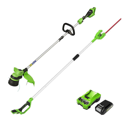 24V+24V Grass Trimmer 33cm + 24V Telescopic Hedge Trimmer 51cm + 2Ah Battery & Charger