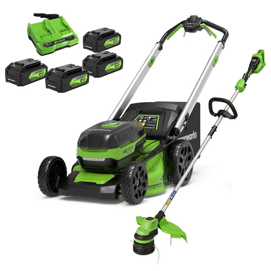 24V+24V Lawn Mower SP 46cm + Grass Trimmer 33cm + 4x 4Ah Batteries & Charger